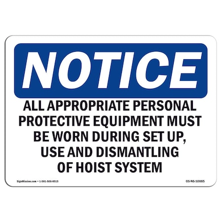 Signmission OSHA Sign, All Appropriate Personal Protective Equipment, 14in X 10in Alum, 14" W, 10" H, Landscape OS-NS-A-1014-L-10085